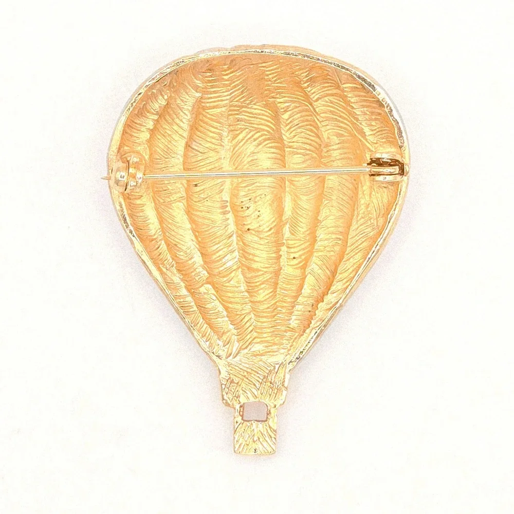 Vintage Hot Air Balloon Brooch Enamel Gold Tone‎ Pearlescent Pastel Whimsical